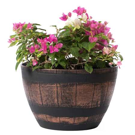 GARDENISED Brown Outdoor Rustic Half Barrel Flower Garden Planter Bowl, Plastic, Large QI004113.L